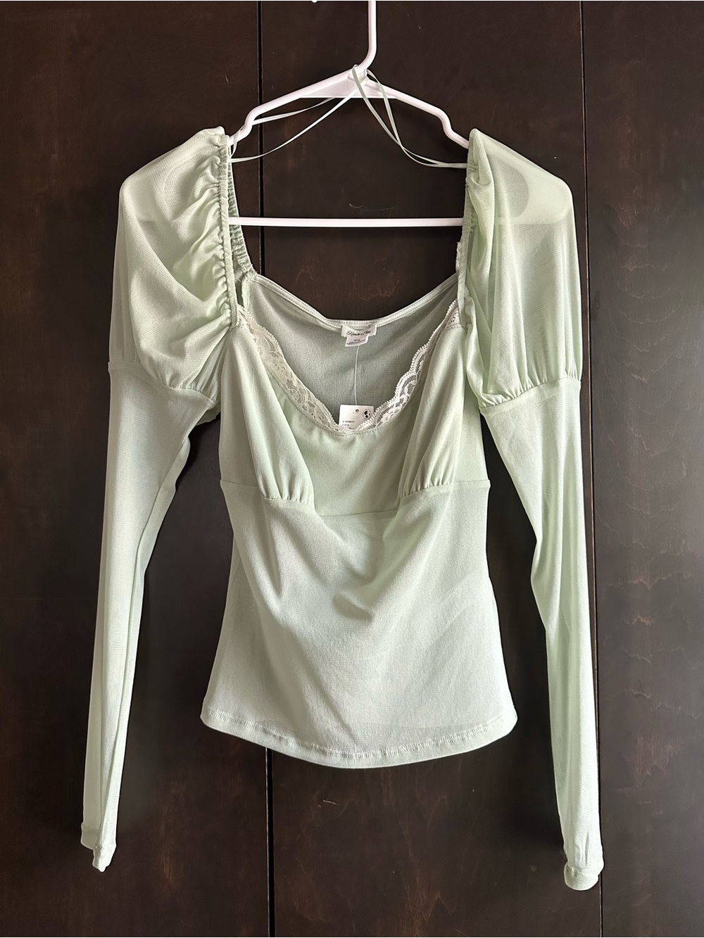 Kimchi Blue Mint Puff-Sleeve Long Sleeve Mesh Top